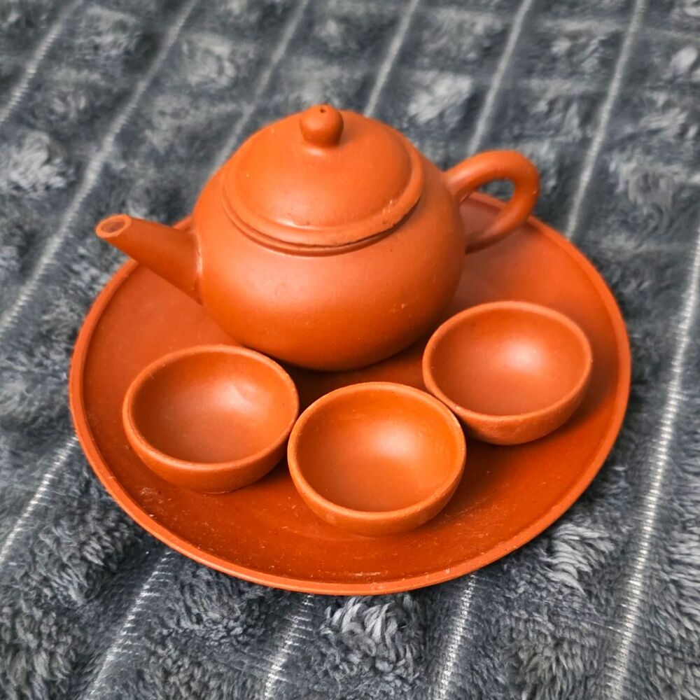 Vintage Miniature Chinese Yixing Red Clay Tea Set - Signed "中國宜興"